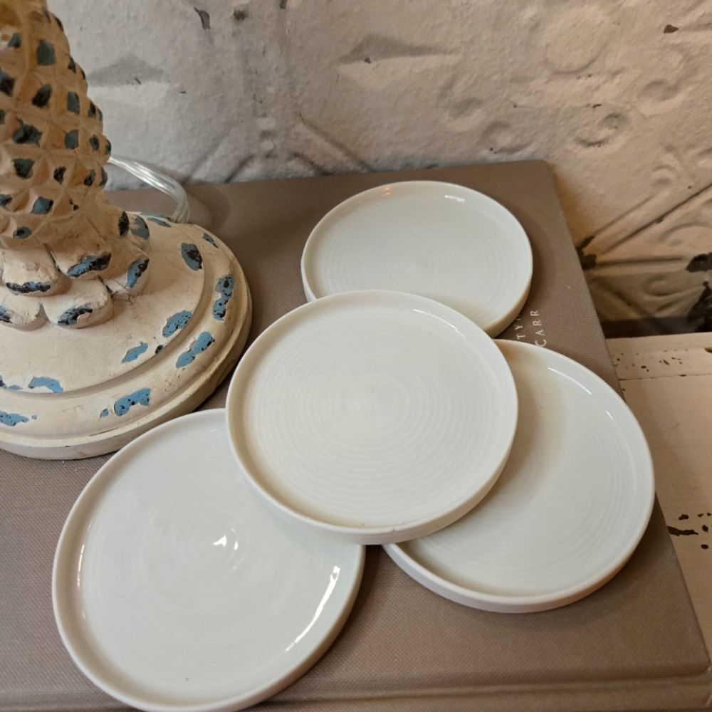 Mikasa "Callie" (Alyssa) Vintage Bone White  Ceramic Coaster Set of 4 Cottage